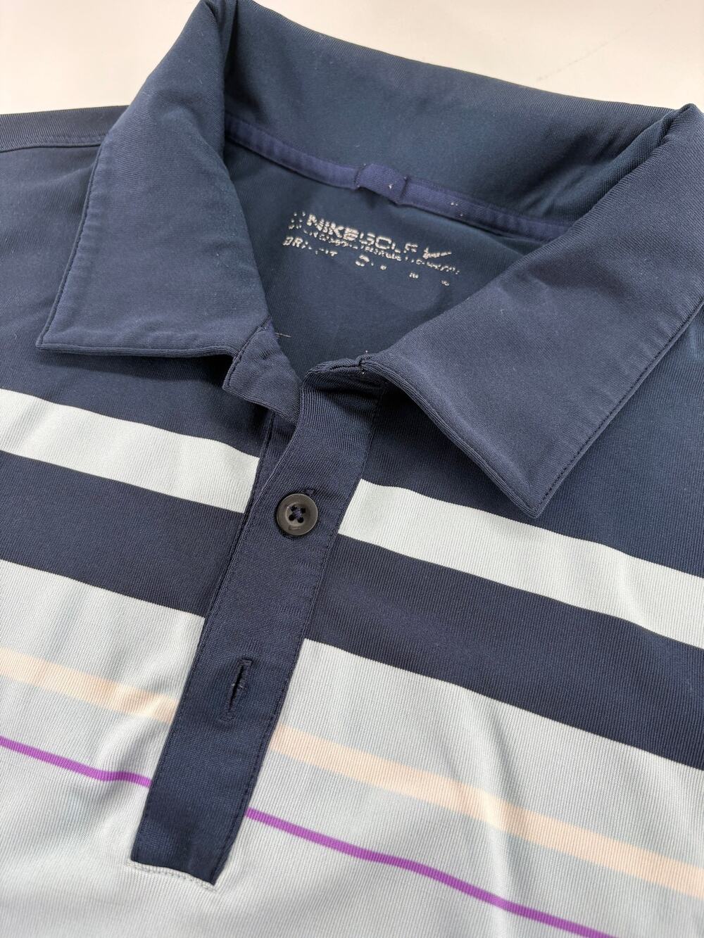 Nike Golf Men's Dri-Fit Polo Navy Purple XL Stripe Short Sleeve